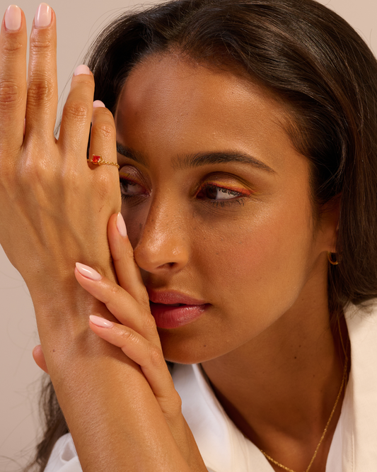 Anel com Quartzo Quadrado Oranye