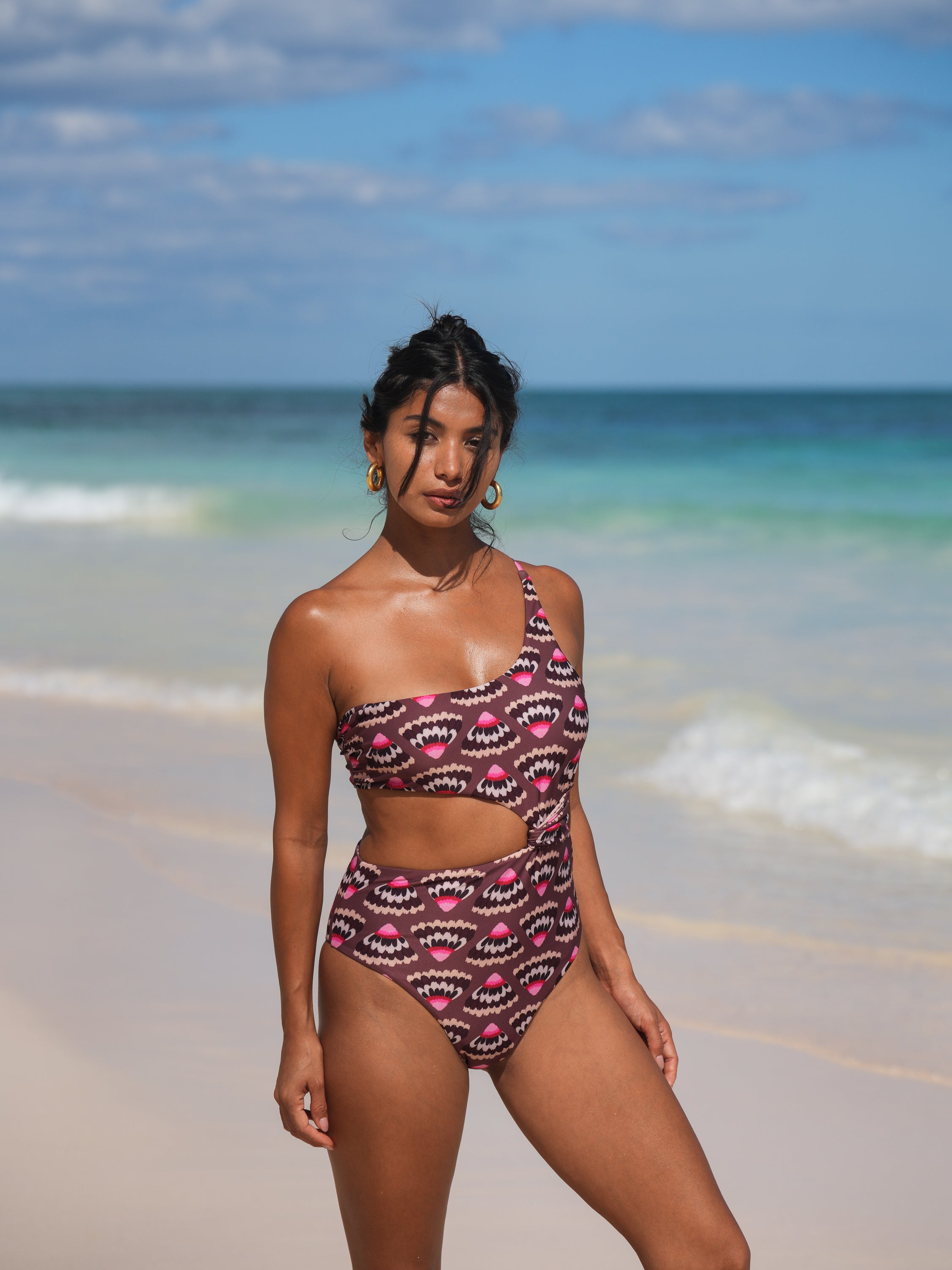 Swimsuit Com Drapeado Assimétrico Cacao
