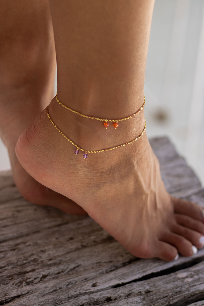 Harmony Foot Bracelet in Gold Silver with Crystals